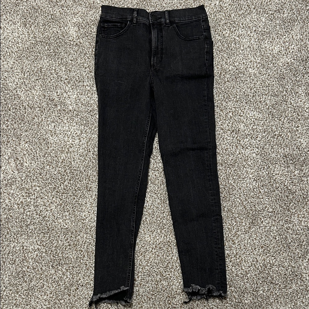 Express Black Ankle Crop Jeans with Raw Hem